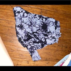 Black and Gray Marble Shorts with Tie